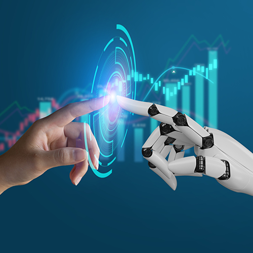 AI, Machine learning, robot hand ai artificial intelligence assistance human touching on big data network connection background, Science artificial intelligence technology, innovation and futuristic.