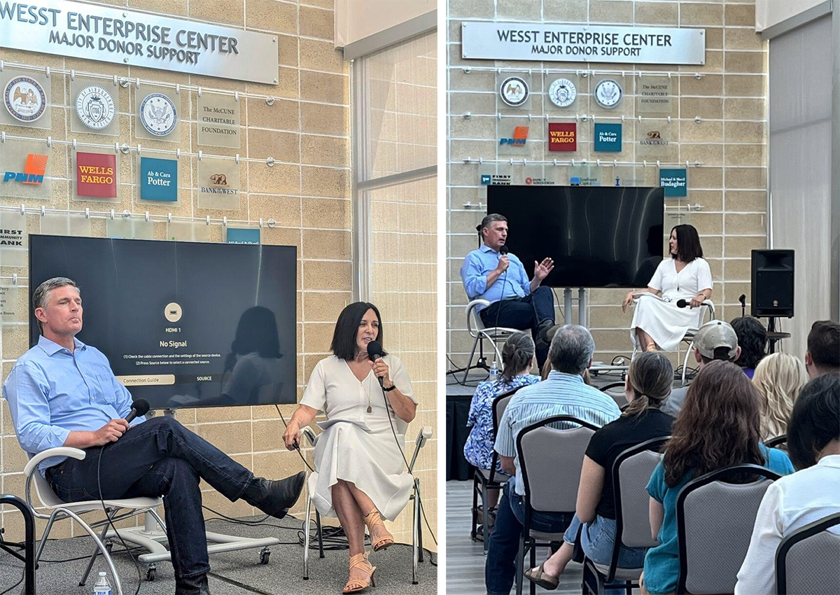 New Mexico Sen. Martin Heinrich and AIandYou CEO Susan Gonzales speaking at WESST about AI.