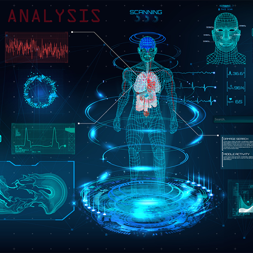 Healthcare futuristic scanning in HUD style design stock illustration